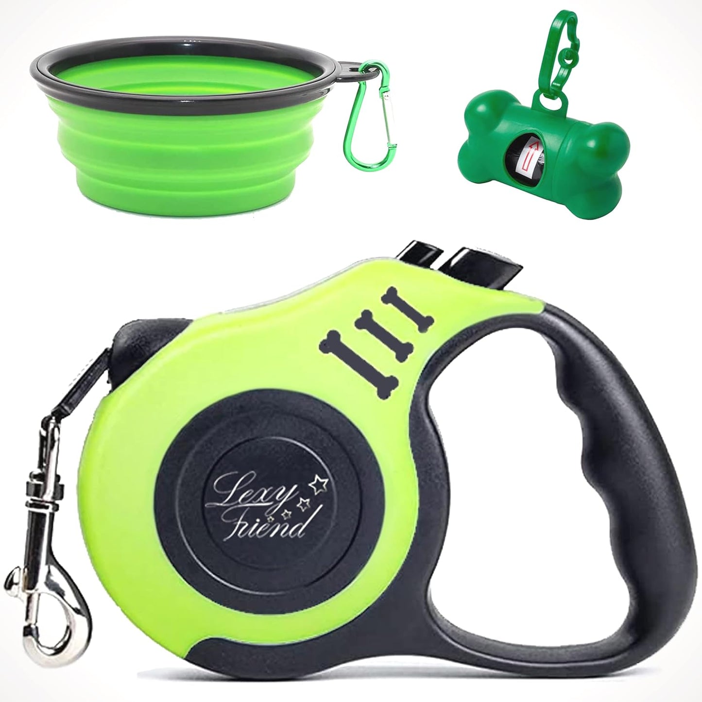 LEXYFRIEND Kit Guinzaglio Retrattile per Cani di Taglia Piccola e Media – 5 Metri con Ciotola da Viaggio e Porta Sacchetti