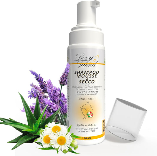 LEXYFRIEND Shampoo Mousse a Secco per Cani e Gatti – Pulizia Delicata Senza Acqua e Profumazione Naturale – 150 ml