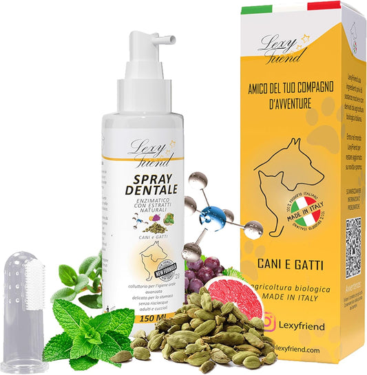 LEXYFRIEND Spray Dentale Enzimatico per Cani e Gatti – Igiene Orale Quotidiana e Alito Fresco – 150 ml