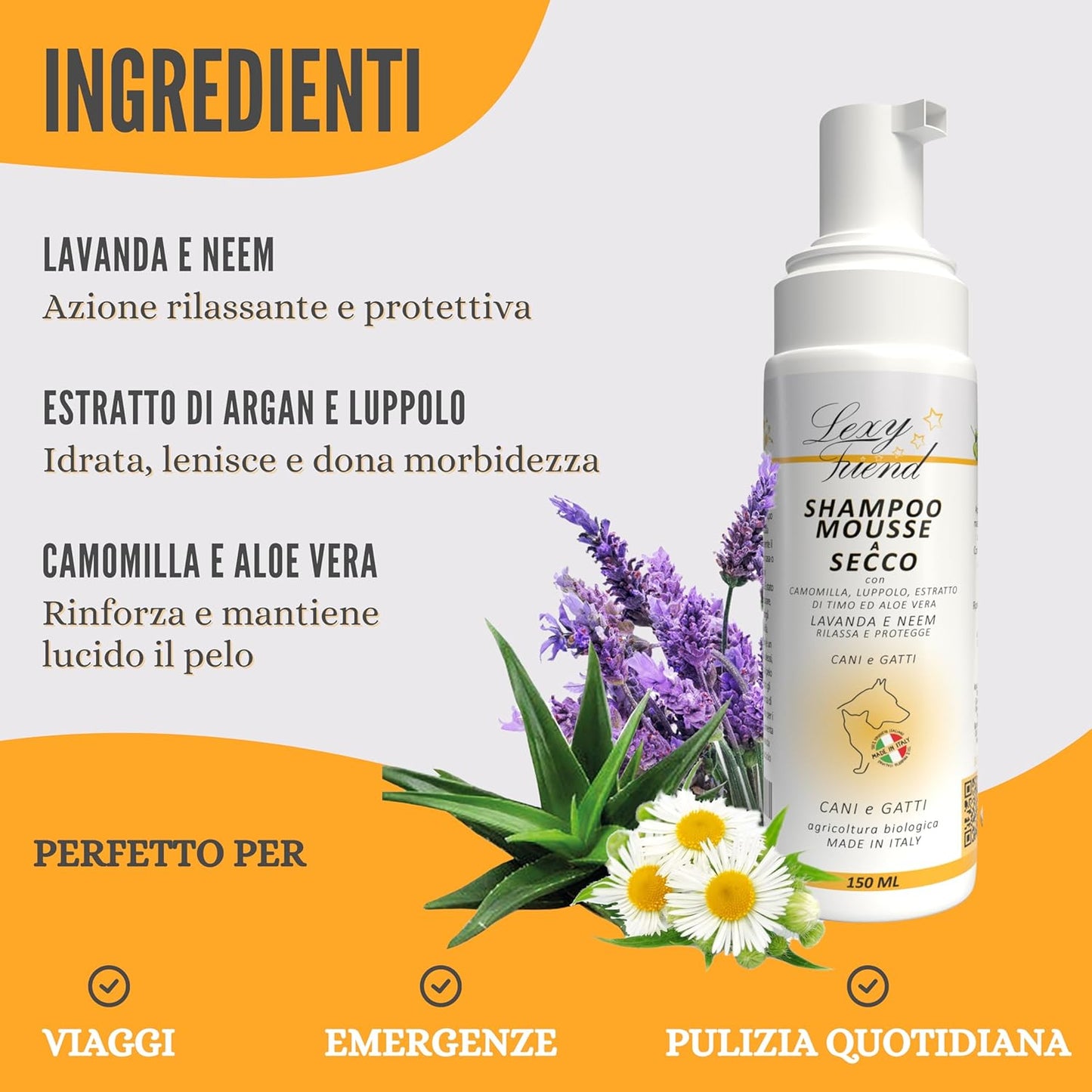 LEXYFRIEND Shampoo Mousse a Secco per Cani e Gatti – Pulizia Delicata Senza Acqua e Profumazione Naturale – 150 ml