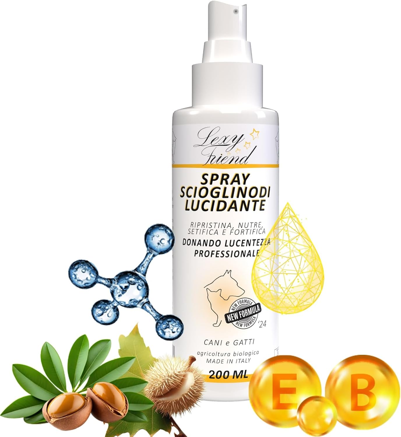 LEXYFRIEND Spray Scioglinodi Lucidante per Cani e Gatti – Pelo Districato e Setoso – 200 ml