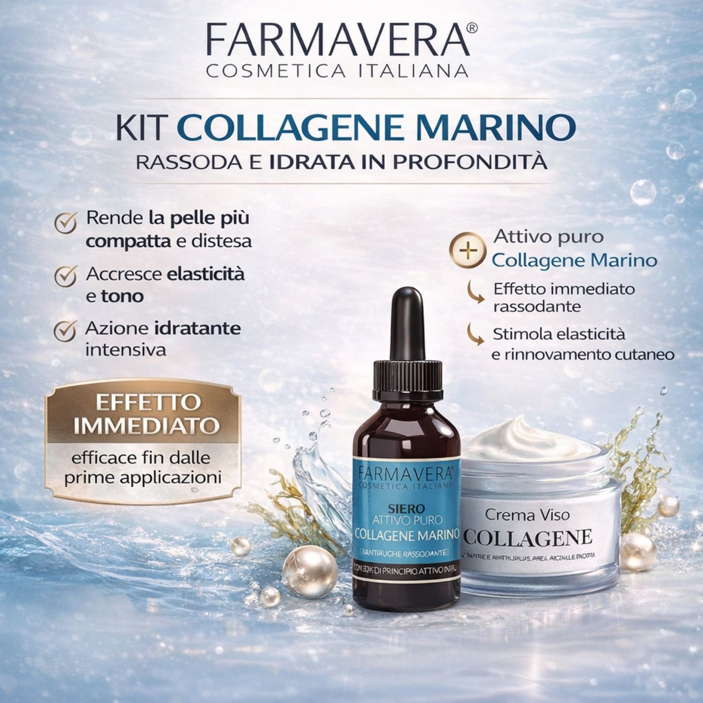 FARMAVERA Kit Collagene Marino Crema Viso + Siero – Routine Anti-Age Rassodante e Illuminante