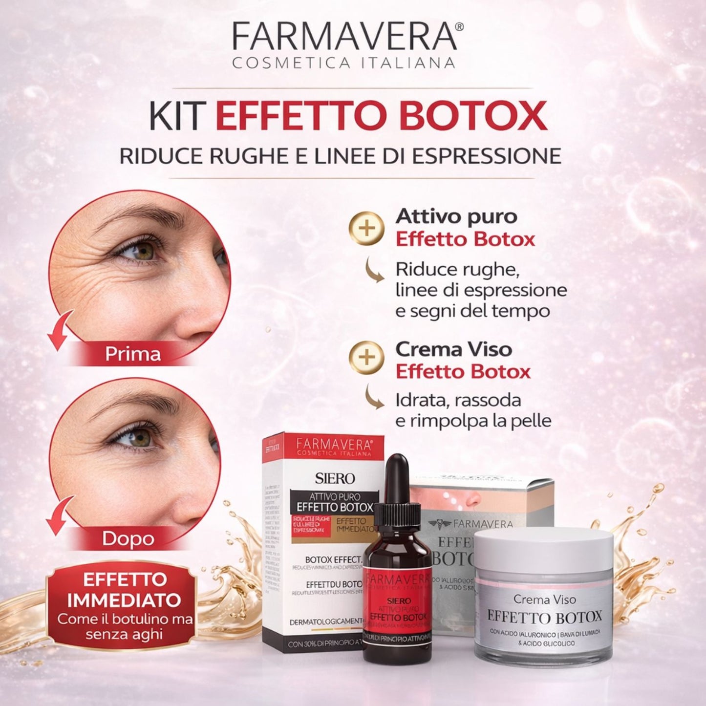 FARMAVERA Kit Effetto Botox Crema Viso + Siero – Azione Levigante e Pelle Più Distesa