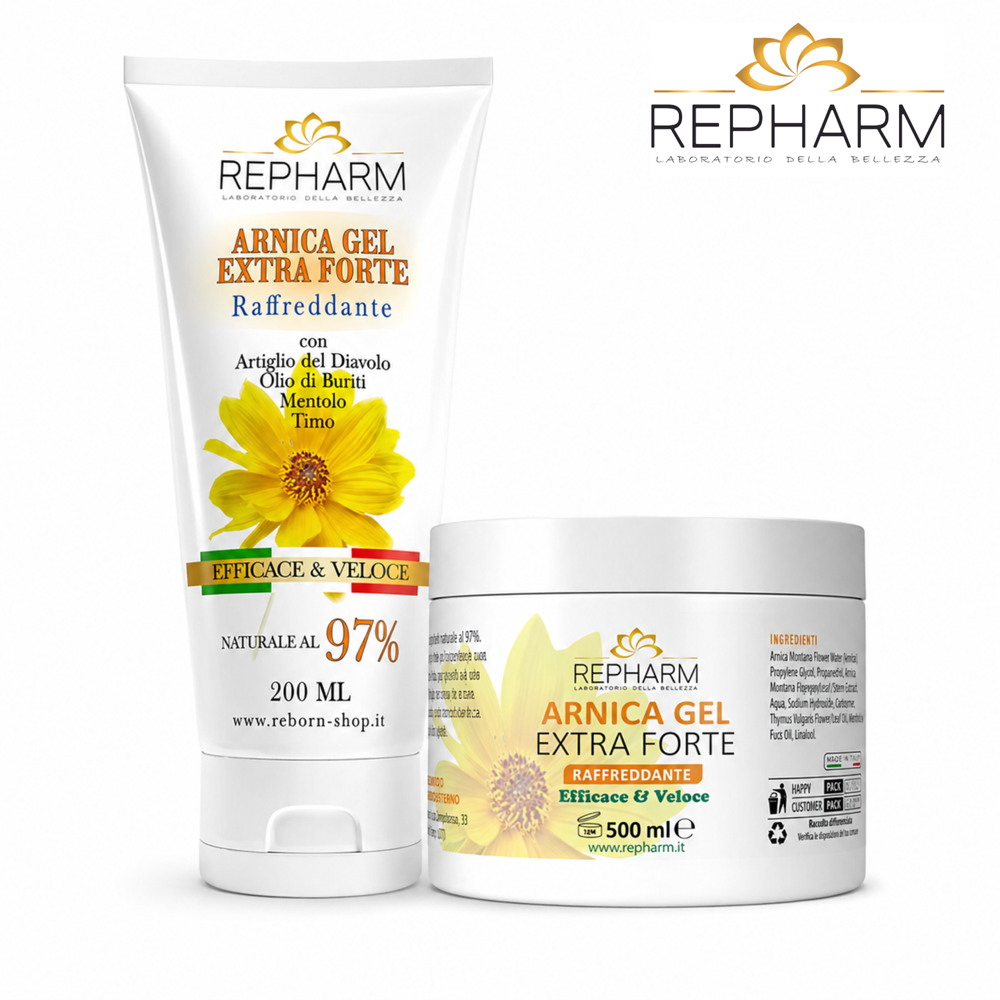 REPHARM Kit Arnica Gel Extra Forte Raffreddante per Muscoli e Articolazioni – 200 ml + 500 ml