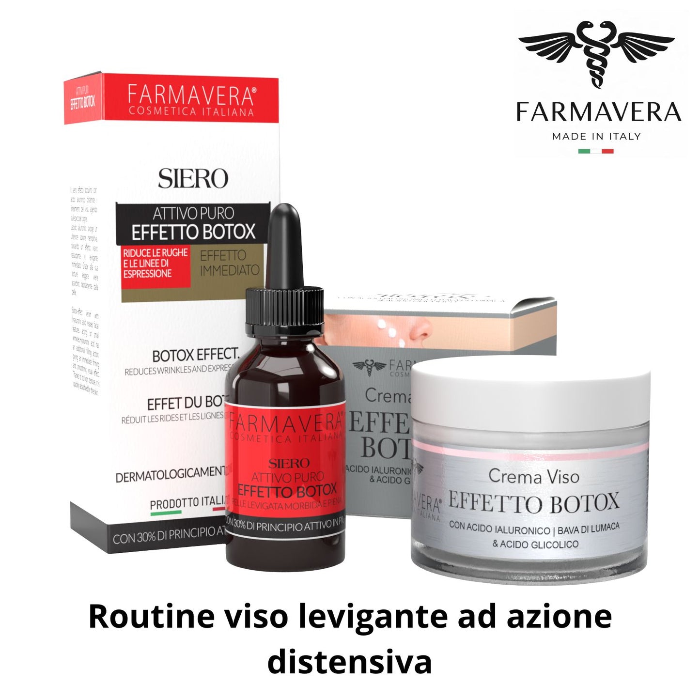 FARMAVERA Kit Effetto Botox Crema Viso + Siero – Azione Levigante e Pelle Più Distesa