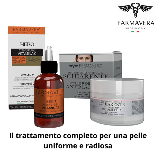 FARMAVERA Kit Schiarente Viso Illuminante e Antimacchia con Vitamina C – Crema + Siero