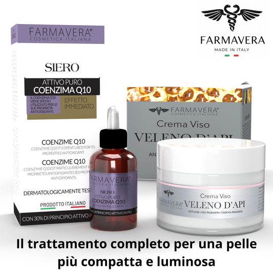 FARMAVERA Kit Veleno d’Api Crema Viso + Siero Coenzima Q10 – Routine Anti-Age